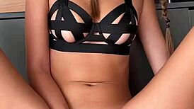 18yo teen model rides dildo hard solo masturbating to a shaking orgasm with her natural big tits bouncing