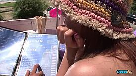 Leash Asian Cutie to Bondage Doggy Beach Fuck