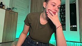 Teen Amateur Squirts Hard with Nipple Clamps on Shaved Natural Tits