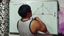 Asian nerd student teacher triangle math sex in bedroom close-up