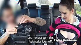 Hey wanna see this tattooed babe get fucked hard in the police car backseat?