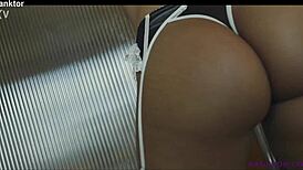 Asian skinny maid undresses and teases in costume