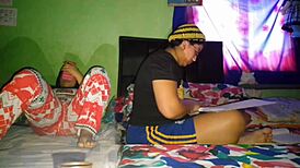 i rub my fat pussy while stepsis does college homework