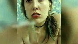 horny milf in pajamas fucks dildo deep craving big tits orgasm