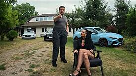 Babe with pierced nipples and tattoos seduces for forest cock pounding