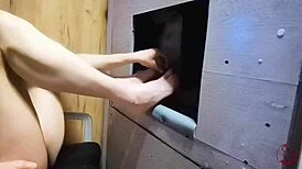 my first footjob at the gloryhole she dominated my small cock and made it cum sloppy redcatsroom