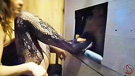 my first footjob at the gloryhole she dominated my small cock and made it cum sloppy redcatsroom