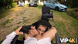 Babe with pierced nipples and tattoos seduces for forest cock pounding