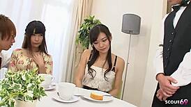 Skinny Japanese Step-Sister Seduces for Uncensored JAV Swinger MMFF 4Some Creampie!