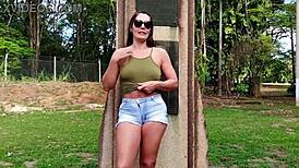 curvy brazilian wife teases muscular gatekeeper with deepthroat blowjob then moans in outdoor creampie fuck at home