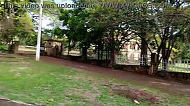 curvy brazilian wife teases muscular gatekeeper with deepthroat blowjob then moans in outdoor creampie fuck at home