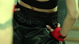 Venera Maxima swaps boxing gloves for double cocks in intense gym dp workout