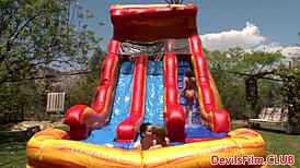 wanna see wet lesbians scissoring with strapons bent over in outdoor orgy close-up?