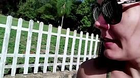 curvy brazilian wife teases muscular gatekeeper with deepthroat blowjob then moans in outdoor creampie fuck at home