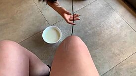 I turned my friend into a kitten to lick all the milk off my dick in femdom domination