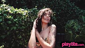 petite model strips outdoors revealing hairy beaver and perky tits