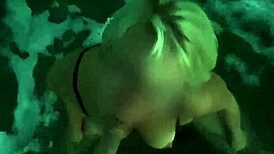 blonde teases with tits then drops for public beach cock suck