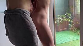 massive muscle milf's tight ass slammed against window by bodybuilder's huge cock as she screams