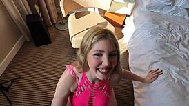 young curvy blonde with huge natural tits rides stepbro's monster cock deepthroat