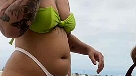 virgin takes my ass right in front of hubby on flashing beach