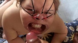 i pound her chubby face hard then blast cum right on her latina nose fetish