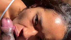 dreamy brunette slurps cock for amateur couple nysdel fun