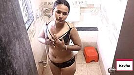 Indian couple in lingerie kiss n fuck small cock in bathroom 💦😘