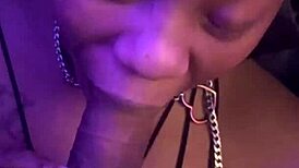 pretty ebony babe licks balls before taking thick facial cumshot