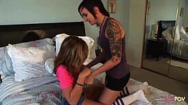 stealing her clothes sparks a wild lesbian frenzy: brunette endures ROUGH ASS EATING before intense bed SCISSORING