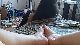 stepsister chills by fan reading as i secretly jerk big clit orgasm pov brunette lesbian