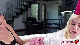 Intriguing two babes finger pussies kiss small tits leading to wild lesbian squirting face sitting explosion