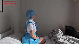 shinji fucks rei in evangelion cosplay and confesses while she rides hard