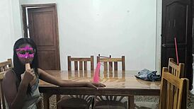 hot mexican sluts finger juicy pussies on table next door