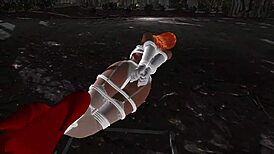 redhead bound in stockings squirms from nightmare vibrator orgasm game