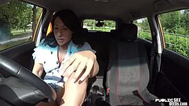 public brit babe rides instructor cock in car lesson 🚗💦