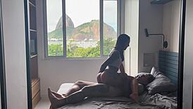 Damn that latina tourist from rio gets her hairy pussy creampied hard in lingerie riding my cock doggystyle