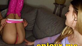 petite blonde breezy vibrates shaved pussy to orgasm in lesbian cunnilingus