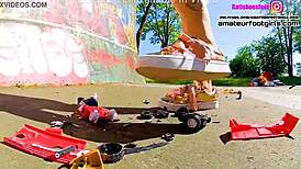 Kati Tramples Crushes Giant Toy Cars Sneakers Stomping