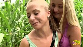 smoking hot blondes finger pussies and eat outdoors with dildos