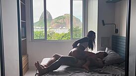 Damn that latina tourist from rio gets her hairy pussy creampied hard in lingerie riding my cock doggystyle