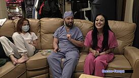 what happens backstage when dr tampa gloves up blaire celeste's pierced nipples and shaved pussy in latex?