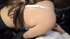 Picked up sexy student whore on road fucked her mouth deep in car parking lot till cumshot