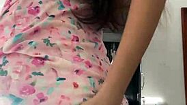 Innocent Pajama Girl Flashes Natural Tits on Hidden Spy Cam