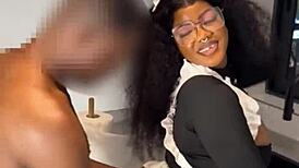 yo check this ebony maid caught riding boss's monster cock doggystyle squirting everywhere full vid 😲🍑💦