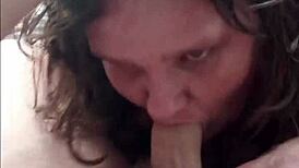 fuck, this bbw milf's sloppy blowjob ends with huge cumshot straight in mouth