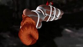 redhead bound in stockings squirms from nightmare vibrator orgasm game