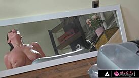 Sensual angela white massages jade baker's wet pussy with nuru oil lick