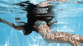 Lana the skinny Hungarian swims poolside showing juicy tits ass