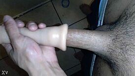 latina teases her tight pussy with monster dildo in solo masturbation frenzy