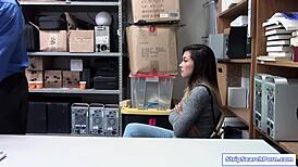 security guard rams brunette teen shoplifter pussy at work